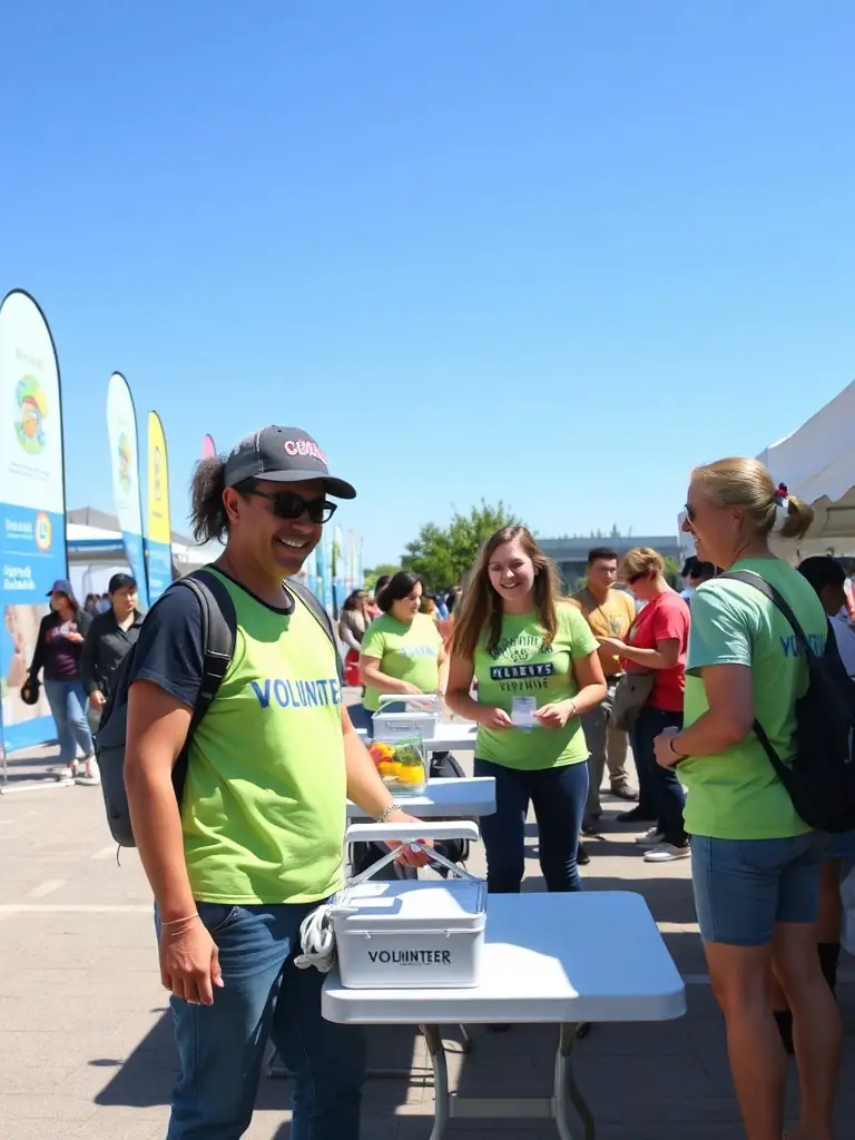 A picture of volunteers setting up for a community cultural event supported by Festi'Music, highlighting the collaborative effort and community spirit.